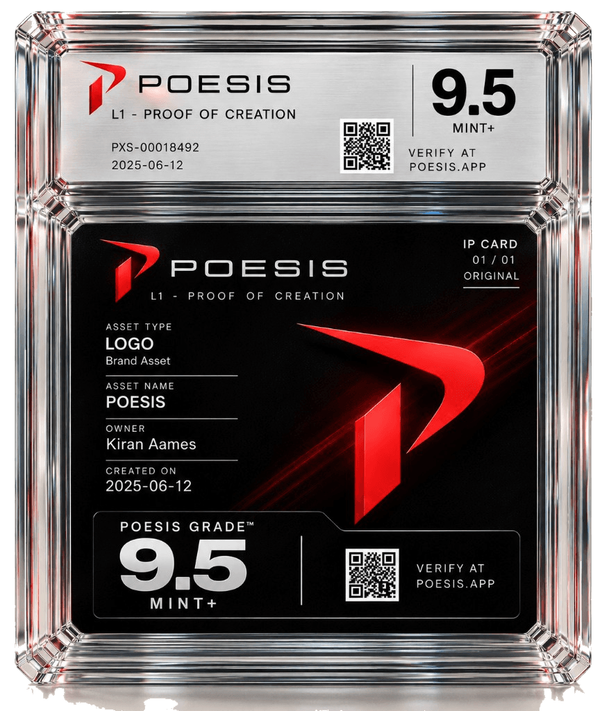 Concept of a Poesis proof card. Proof on Poesis, not government registration.